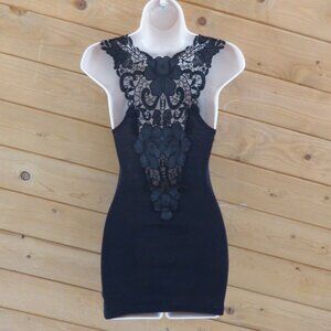 Free People Black Lace Crochet Back Boho Peasant Boho Fitted Thermal Tank Top S